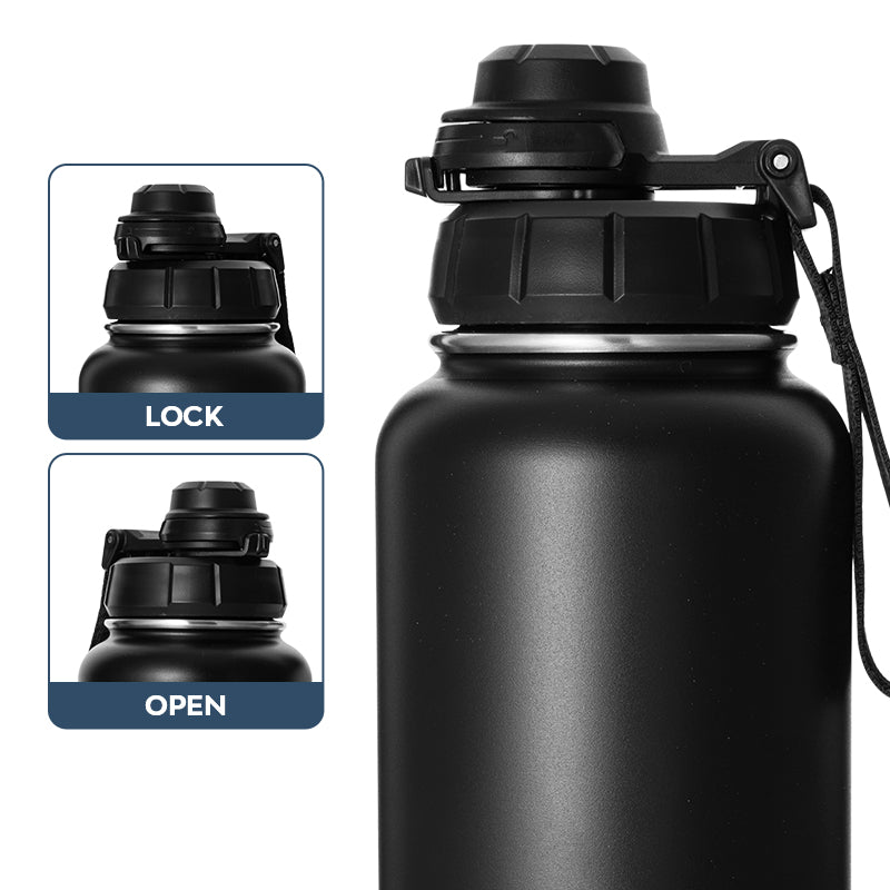 Stainless Steel Water Bottle with Storage Bottom & Pop-Up Lid